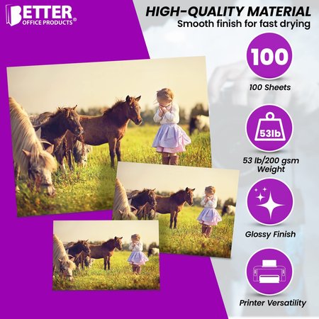 Better Office Products Glossy Photo Paper Variety Pack, 100 Total Sheets 60Ct 4 x 6in. 20Ct 5 x 7in., 100PK 32212
